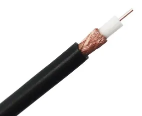 CCTV RG59 Coaxial Cable: 20 AWG Bare Copper, 95% Bare Copper Braid Shielding, 1000ft, Black