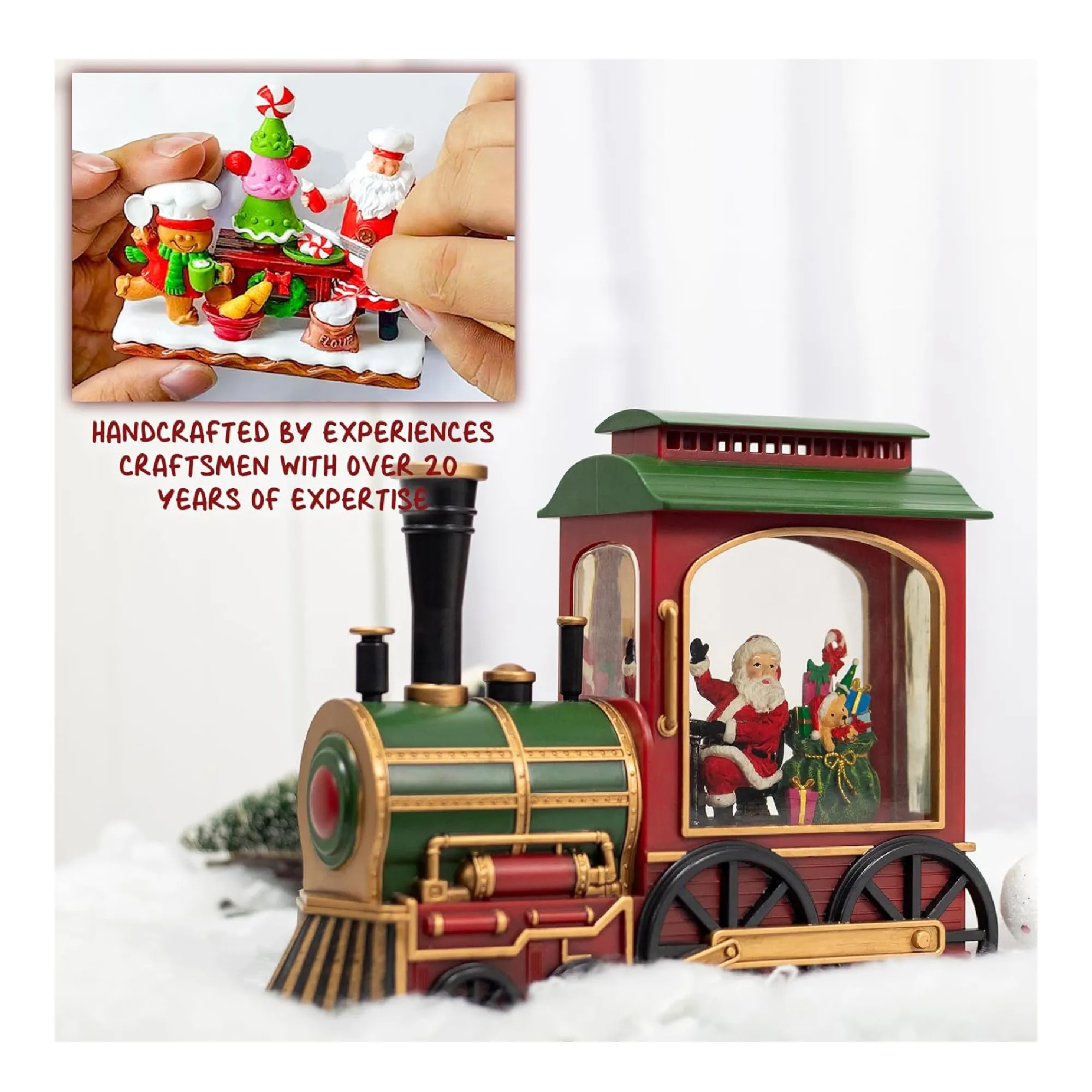 Christmas Snow Globe Lantern-Santa in Musical Train LED Glittering with 6H Timer,Battery Operated & USB Operated Music Box for Christmas Home Decoration and Gift