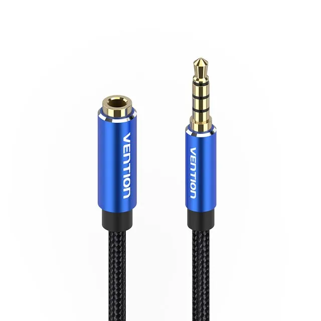 [CLEARANCE] Vention TRRS 3.5mm Male to Female Audio Extension AUX Cable Aluminum Type Alloy Cotton Braided for Speakers, Laptops, MP3 and DVD Players, TV (Black, Blue) (0.5M, 1M, 1.5M, 2M, 3M, 5M) | BHC