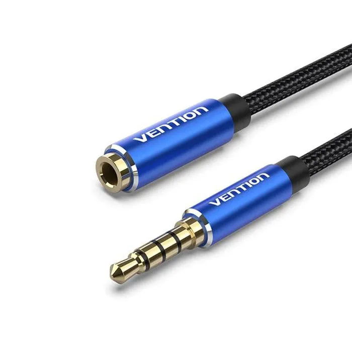 [CLEARANCE] Vention TRRS 3.5mm Male to Female Audio Extension AUX Cable Aluminum Type Alloy Cotton Braided for Speakers, Laptops, MP3 and DVD Players, TV (Black, Blue) (0.5M, 1M, 1.5M, 2M, 3M, 5M) | BHC