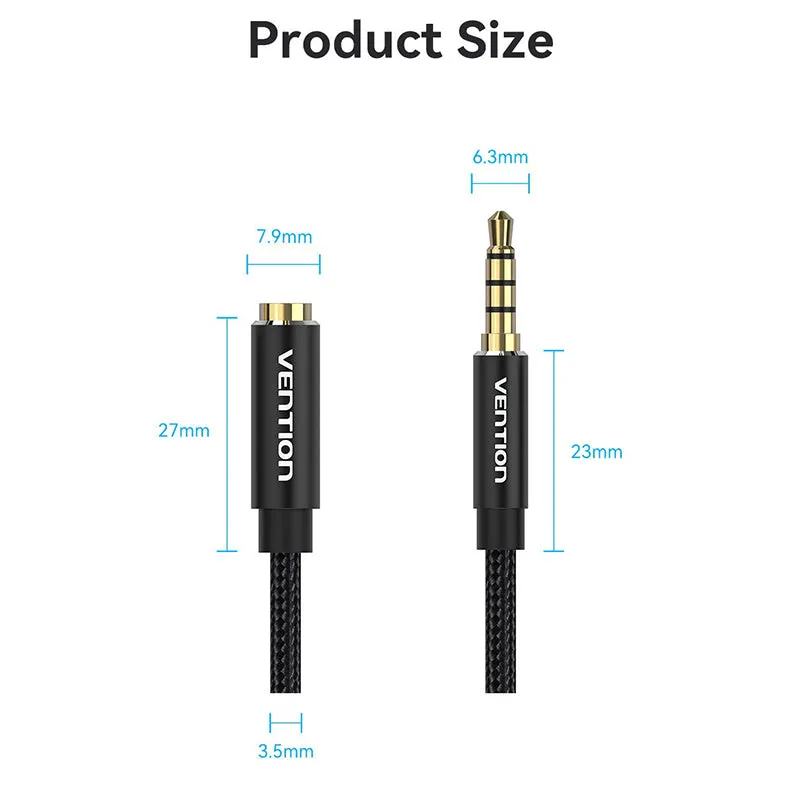 [CLEARANCE] Vention TRRS 3.5mm Male to Female Audio Extension AUX Cable Aluminum Type Alloy Cotton Braided for Speakers, Laptops, MP3 and DVD Players, TV (Black, Blue) (0.5M, 1M, 1.5M, 2M, 3M, 5M) | BHC