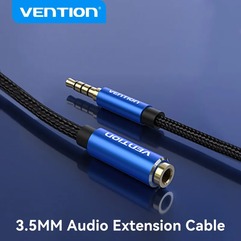 [CLEARANCE] Vention TRRS 3.5mm Male to Female Audio Extension AUX Cable Aluminum Type Alloy Cotton Braided for Speakers, Laptops, MP3 and DVD Players, TV (Black, Blue) (0.5M, 1M, 1.5M, 2M, 3M, 5M) | BHC