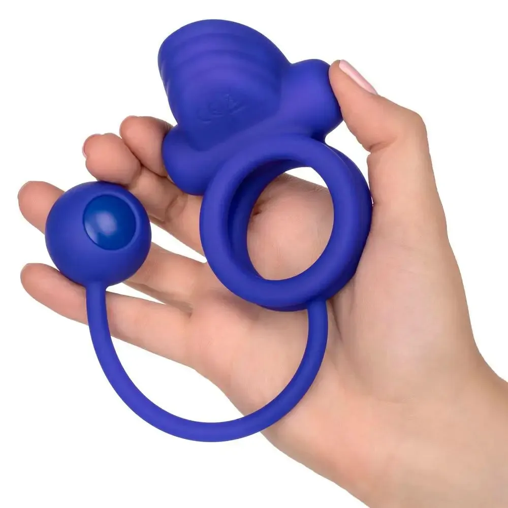 Colt Silicone Purple Rechargeable Dual Vibrating Cock Ring with 2 Weighted Balls
