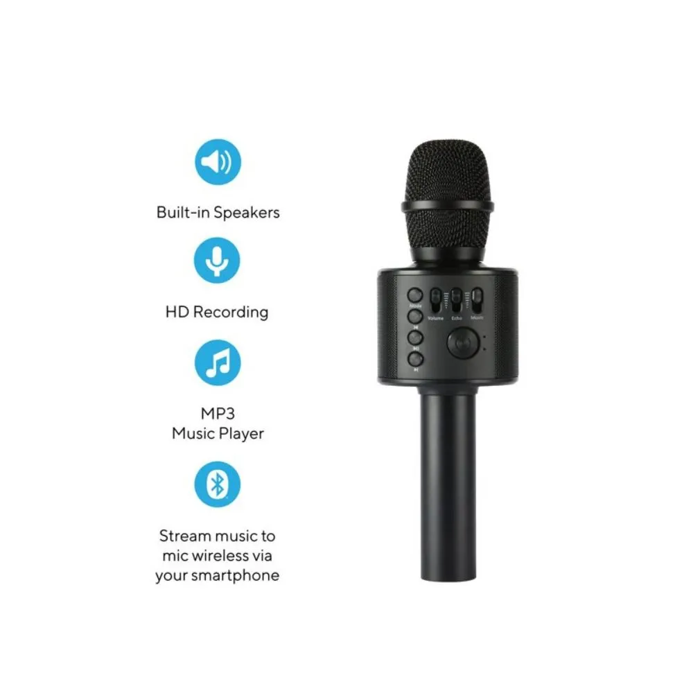 Core Innovations KRMC101BL Wireless Bluetooth Karaoke Microphone with Built-in Speakers, Black