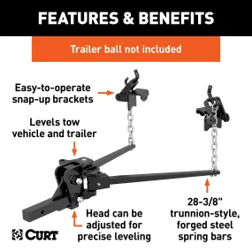 CURT 17333 CURT 17333 Short Trunnion Bar Weight Distribution Hitch; Up to 15K; 2-Inch Shank
