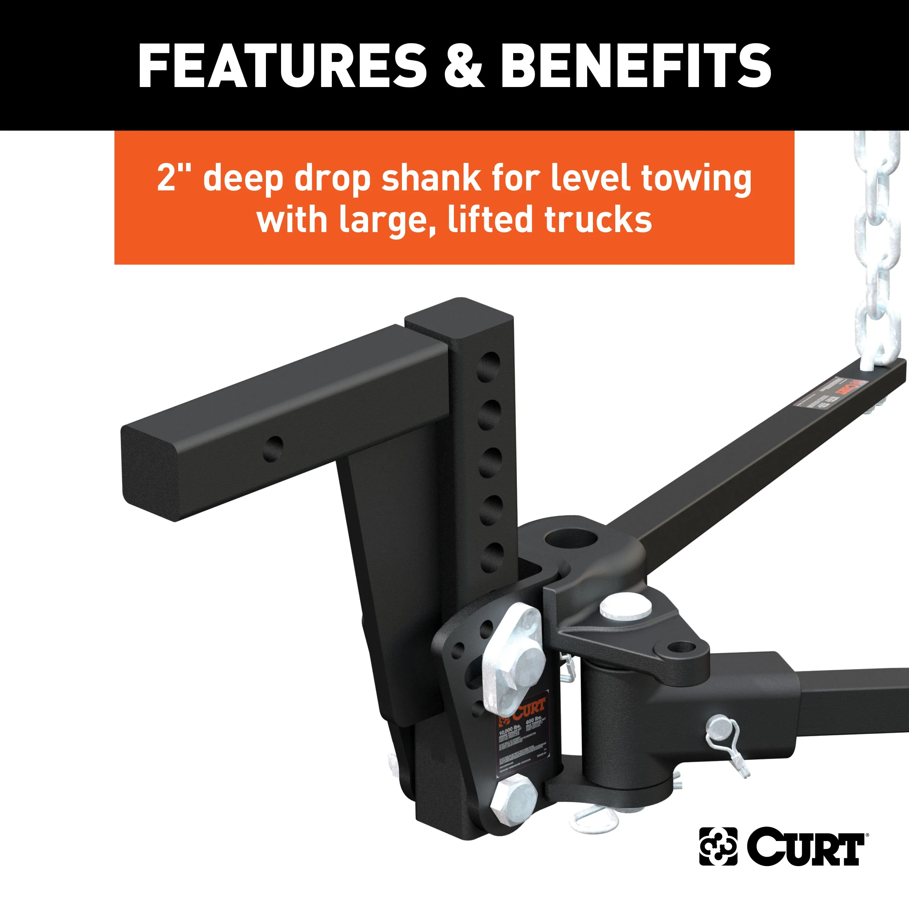 CURT 17352 CURT 17352 Deep Drop Trunnion Weight Distribution Hitch; Up to 10K; 2-Inch Shank