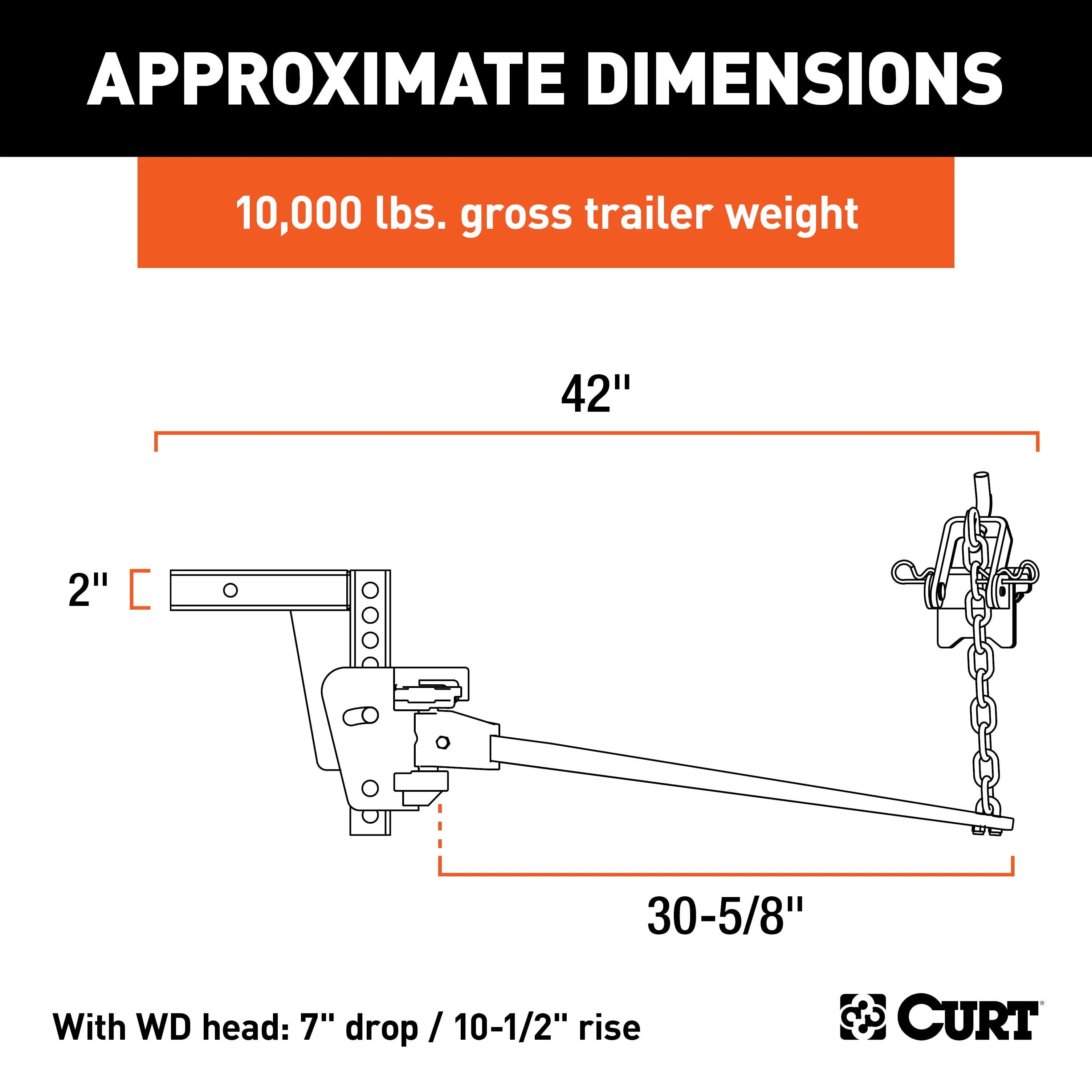 CURT 17352 CURT 17352 Deep Drop Trunnion Weight Distribution Hitch; Up to 10K; 2-Inch Shank