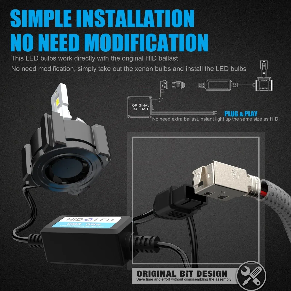 D1S D1R LED Forward Lightings Bulbs, CANBUS Plug-N-Play Upgrade HID Kits