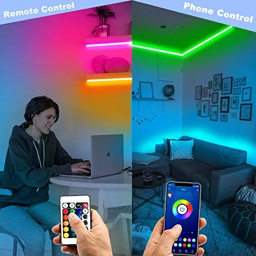 DAYBETTER Led Lights for Bedroom 65.6ft Smart Light Strips,2 Rolls of 32.8ft Led Light Strips with App Control Remote,Music Sync Color Changing Lights for Room Party