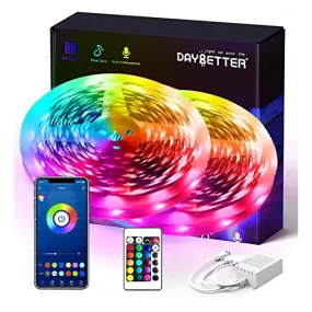 DAYBETTER Smart RGB Led Strip Lights,50ft Led Lights for Bedroom with App Control,Multicolor Changing Led Light Strips Sync to Music Apply for Room,Kitchen Decoration
