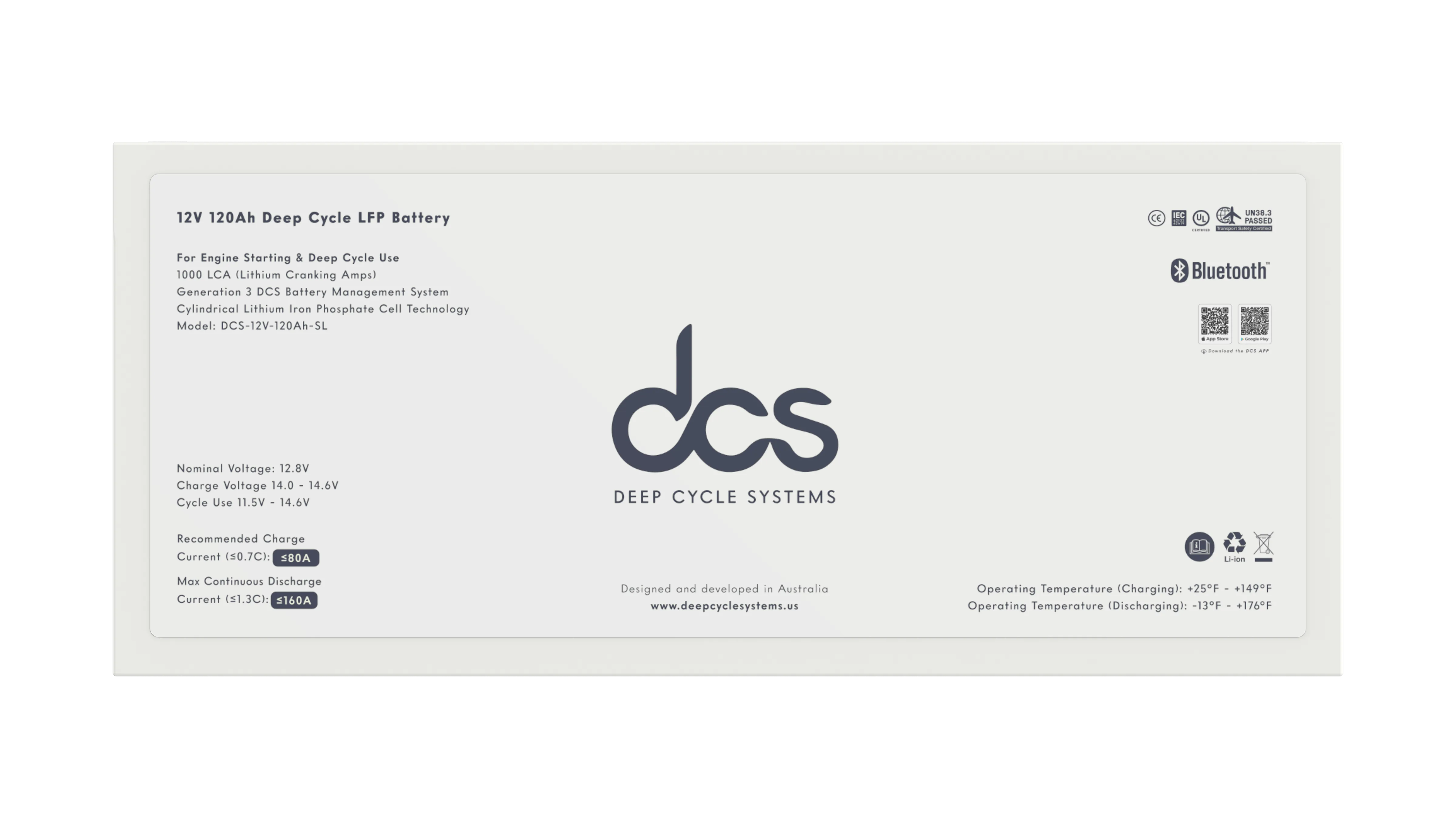 Deep Cycle Systems 120Ah Slimline Deep Cycle LFP Battery