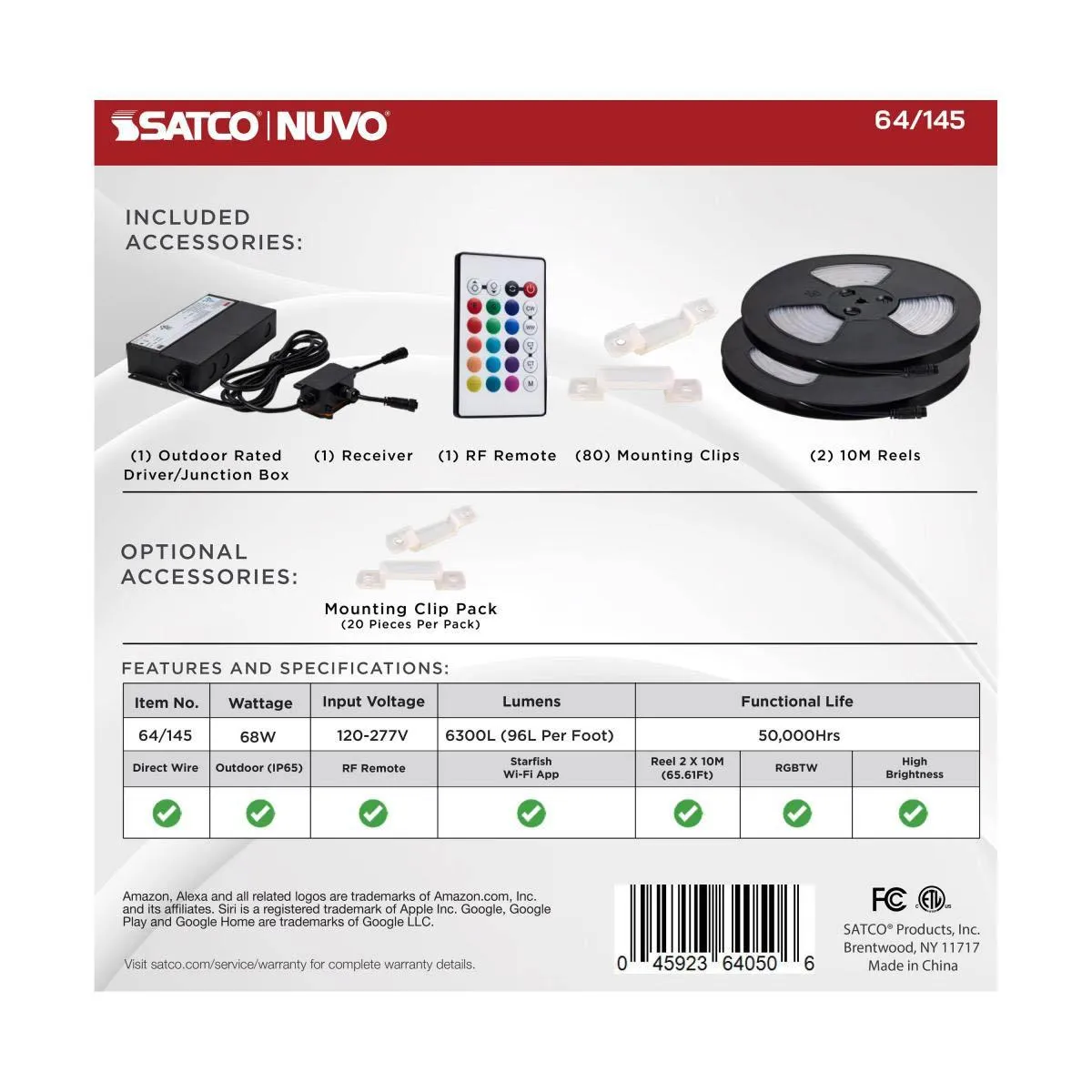 Dimension Pro Outdoor Smart LED Tape Light Kit with Remote, 65ft Reel, Color Changing RGB and Tunable White, 24V, J-Box Connection