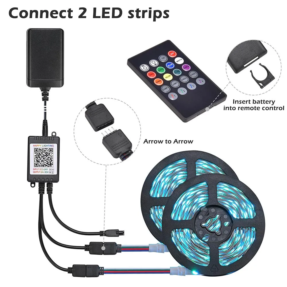 DIY Light Strips 16ft Bluetooth APP Music Activated 16 Colors
