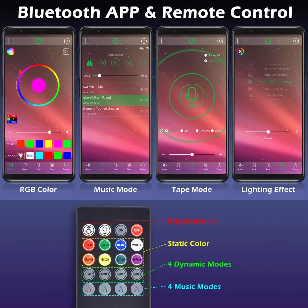 DIY Light Strips Bluetooth APP Music Activated Multi-Color Changing