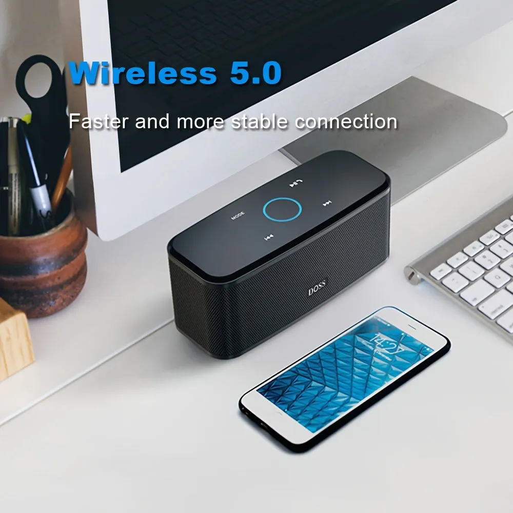 DOSS SoundBox Wireless 5.0 Speaker, Capacitive Touch Control, 12W HD Sound and Bass, 20H Playtime, Built-in MIC Hands Free, Portable Speaker for Computer Laptop Cellphone