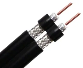 Dual RG6 Riser CMR Coaxial Cable, 100% AL Foil, 60% AL Wire Braid, 18 AWG CCS, 229FT, Black