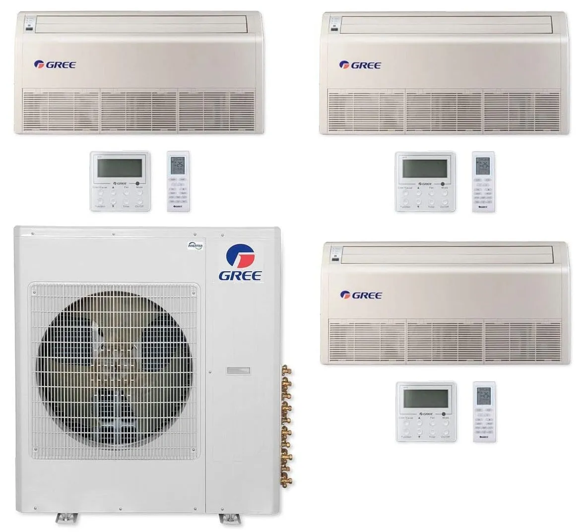 GREE Multi Gen2 Series 30,000 BTU 3-Zone Universal Floor/Ceiling 9K 12K 18K Ductless Mini-Split System
