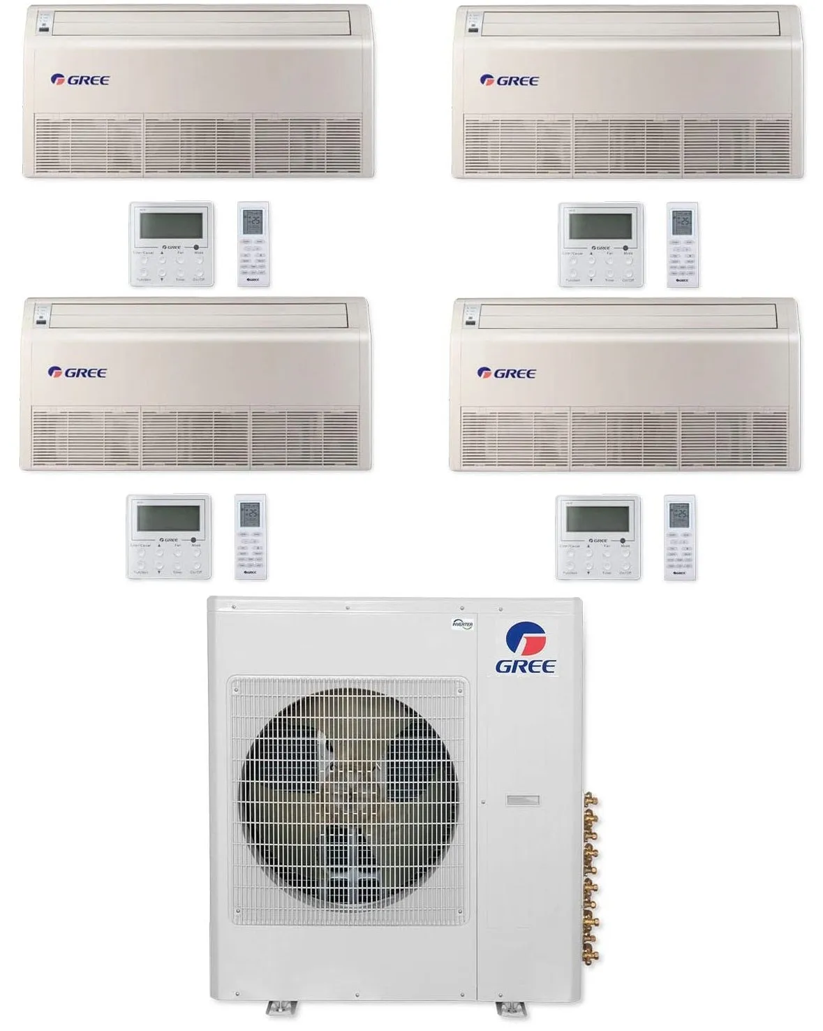 GREE Multi Gen2 Series 30,000 BTU 4-Zone Universal Floor/Ceiling 9K 9K 12K 12K Ductless Mini-Split System