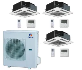 GREE Multi Gen2 Series 42,000 BTU 3-Zone Ceiling Cassette 12K 12K 18K Ductless Mini-Split System