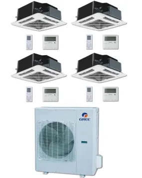 GREE Multi Gen2 Series 42,000 BTU 4-Zone Ceiling Cassette 12K 12K 12K 24K Ductless Mini-Split System