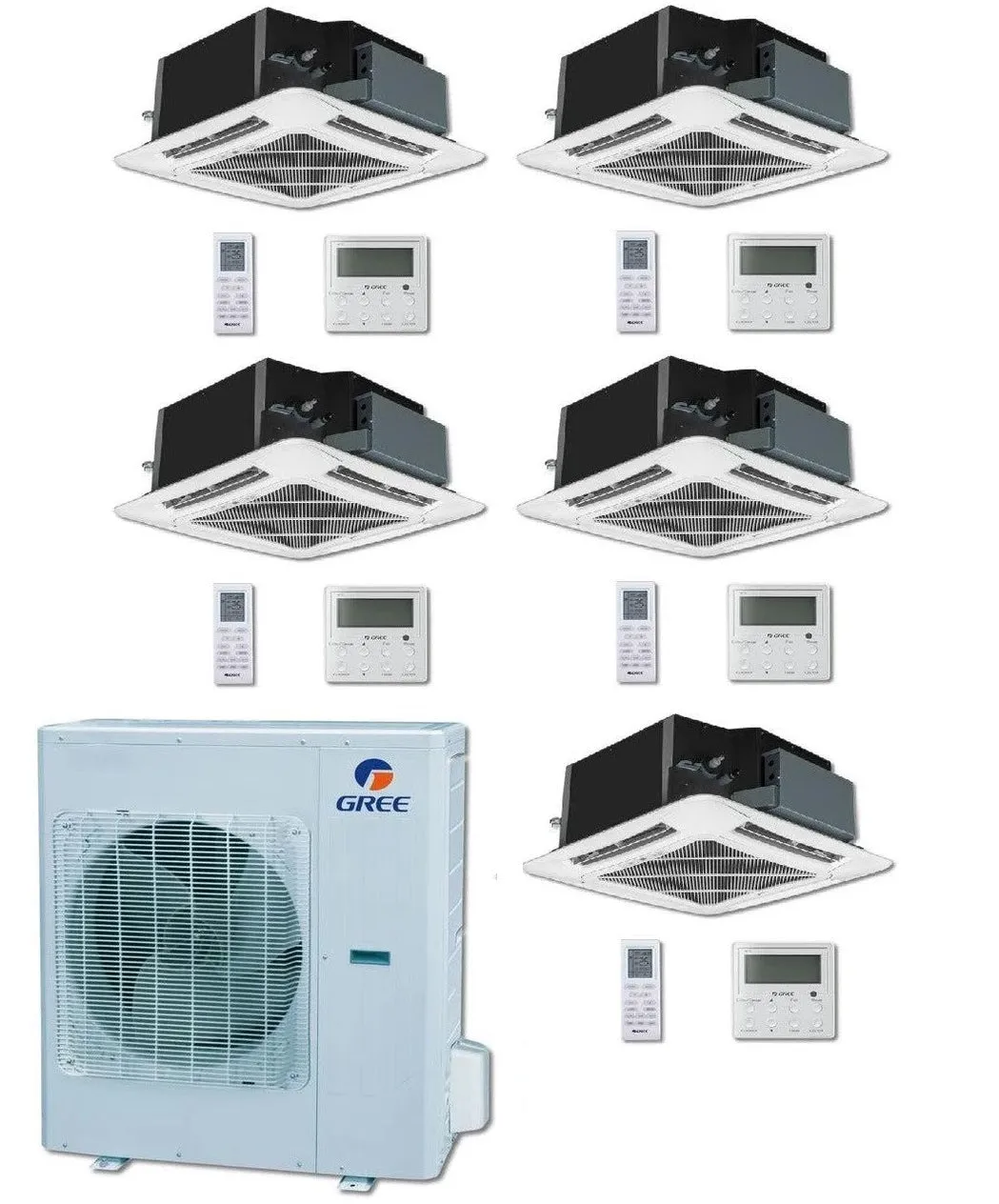 GREE Multi Gen2 Series 42,000 BTU 5-Zone Ceiling Cassette 12K 12K 12K 12K 12K Ductless Mini-Split System