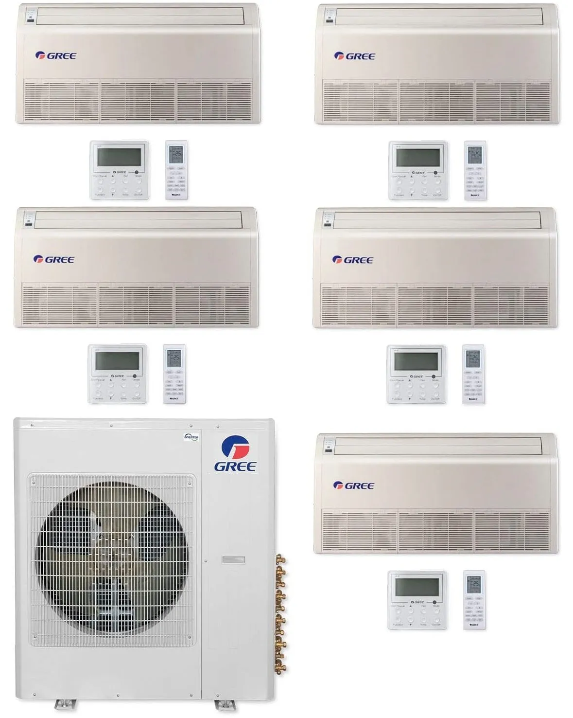 GREE Multi Gen2 Series 42,000 BTU 5-Zone Universal Floor/Ceiling 9K 12K 12K 12K 12K Ductless Mini-Split System