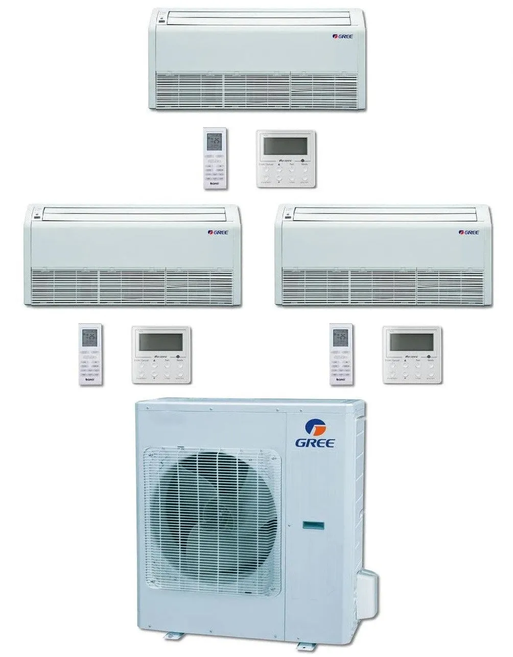 GREE Multi  Ultra Series 24,000 BTU 3-Zone Universal Floor/Ceiling 9K 9K 12K Ductless Mini-Split System