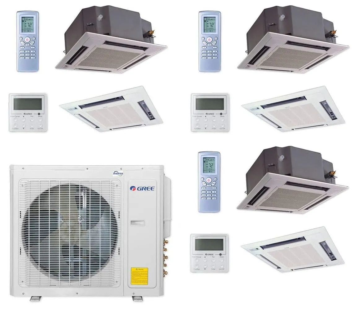 GREE Multi  Ultra Series 42,000 BTU 3-Zone Ceiling Cassette 18K 18K 24K Ductless Mini-Split System