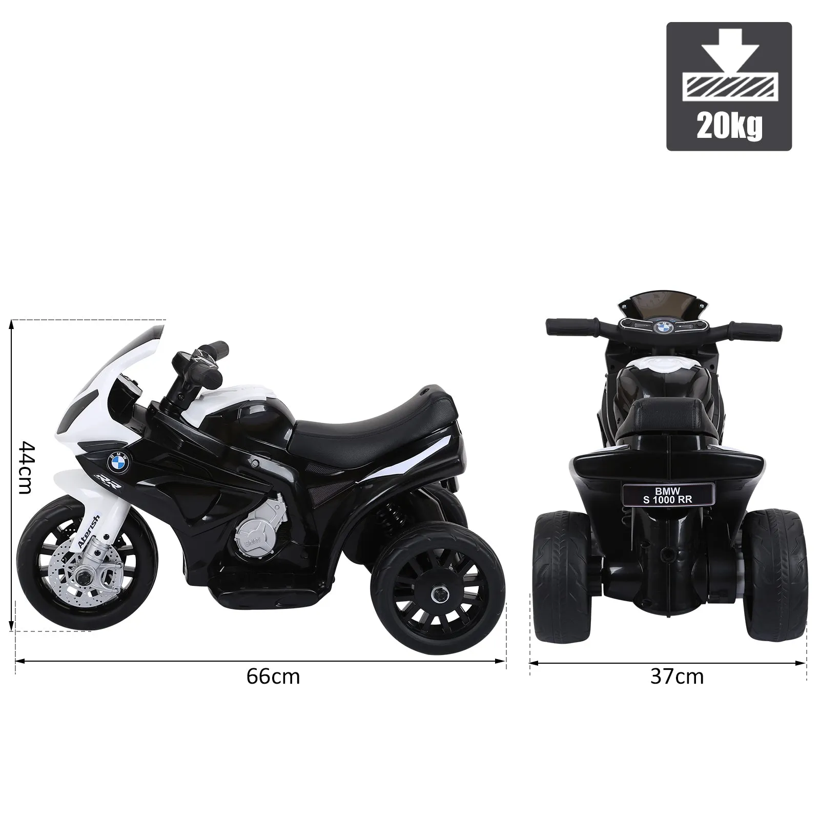 HOMCOM Kids Black Electric Ride on Motorcycle BMW S1000RR with Headlights Music