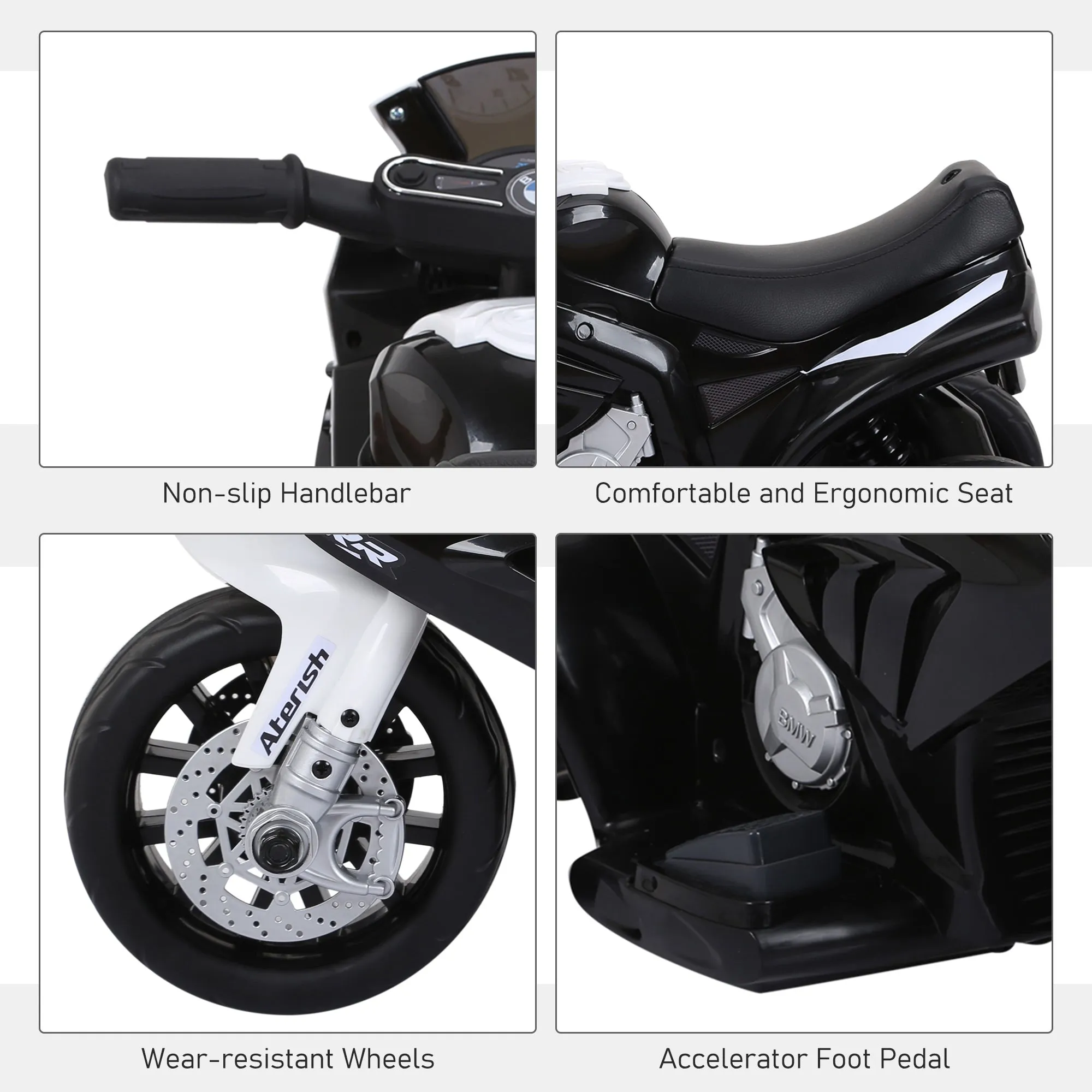 HOMCOM Kids Black Electric Ride on Motorcycle BMW S1000RR with Headlights Music