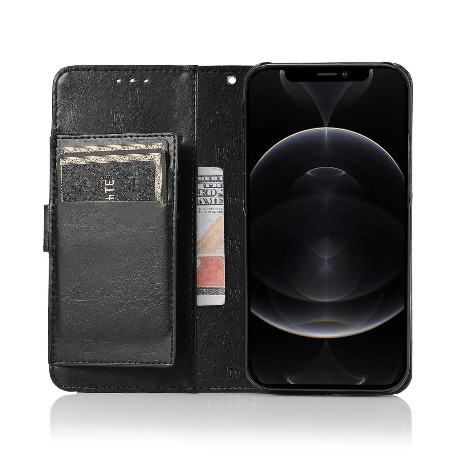 Indy Series Black Leather Wallet Case - iPhone 13 Pro