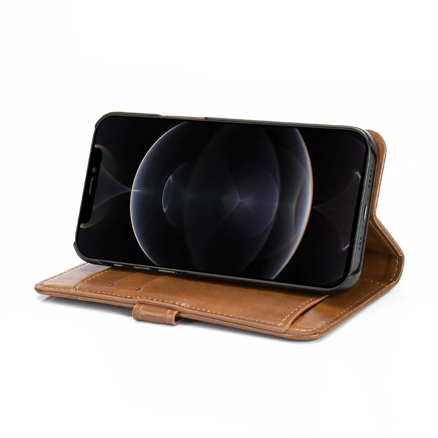 Indy Series Brown Leather Wallet Case - iPhone 13 Pro Max