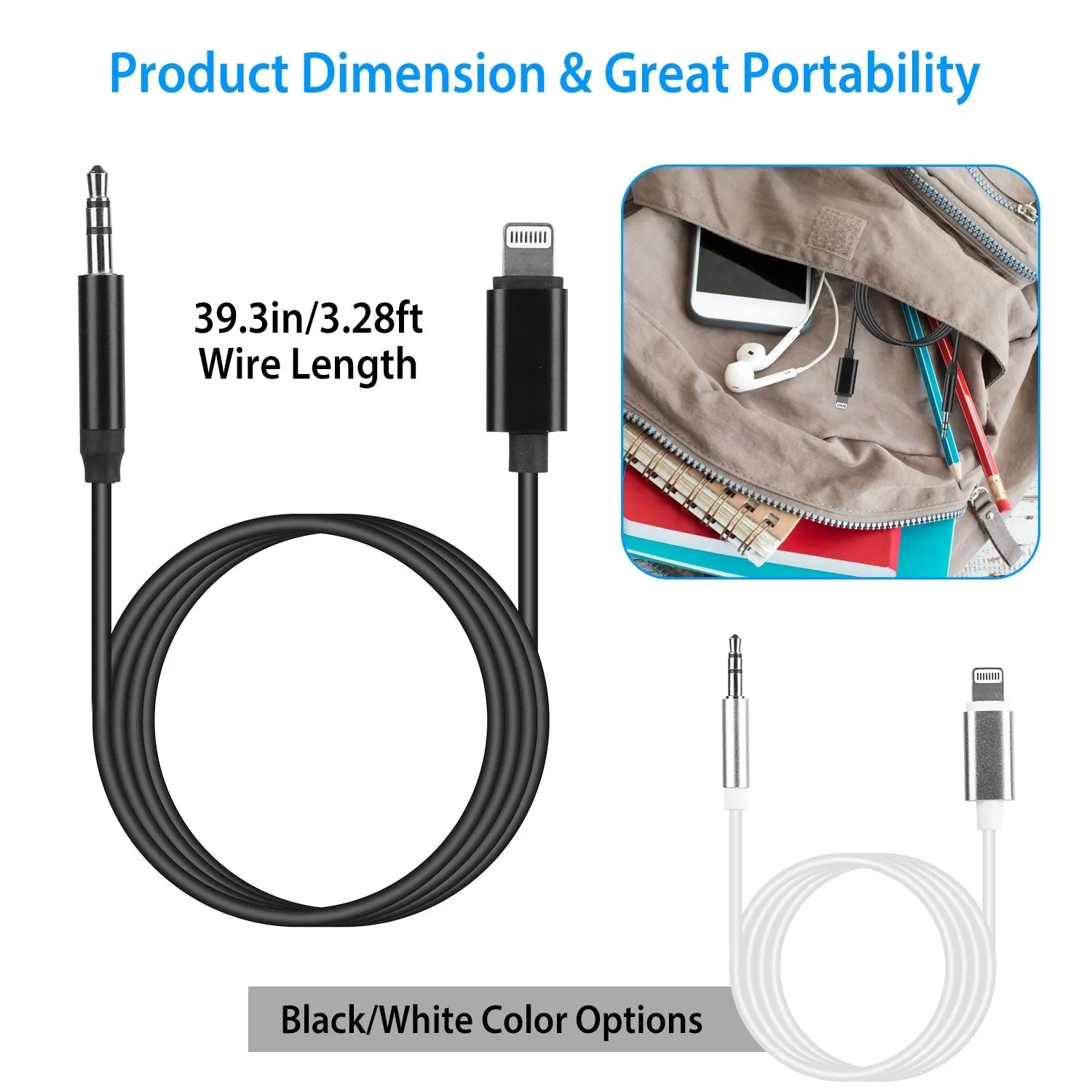 iOS 8 Pin to 3.5mm Aux Audio Adapter Cord