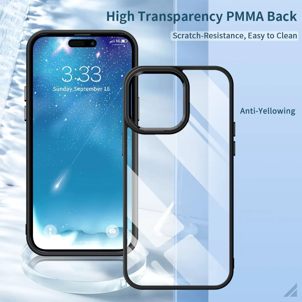 iPhone 14 Pro Case, PMMA Clear Aluminum Button Cover Hybrid Protective Case Black