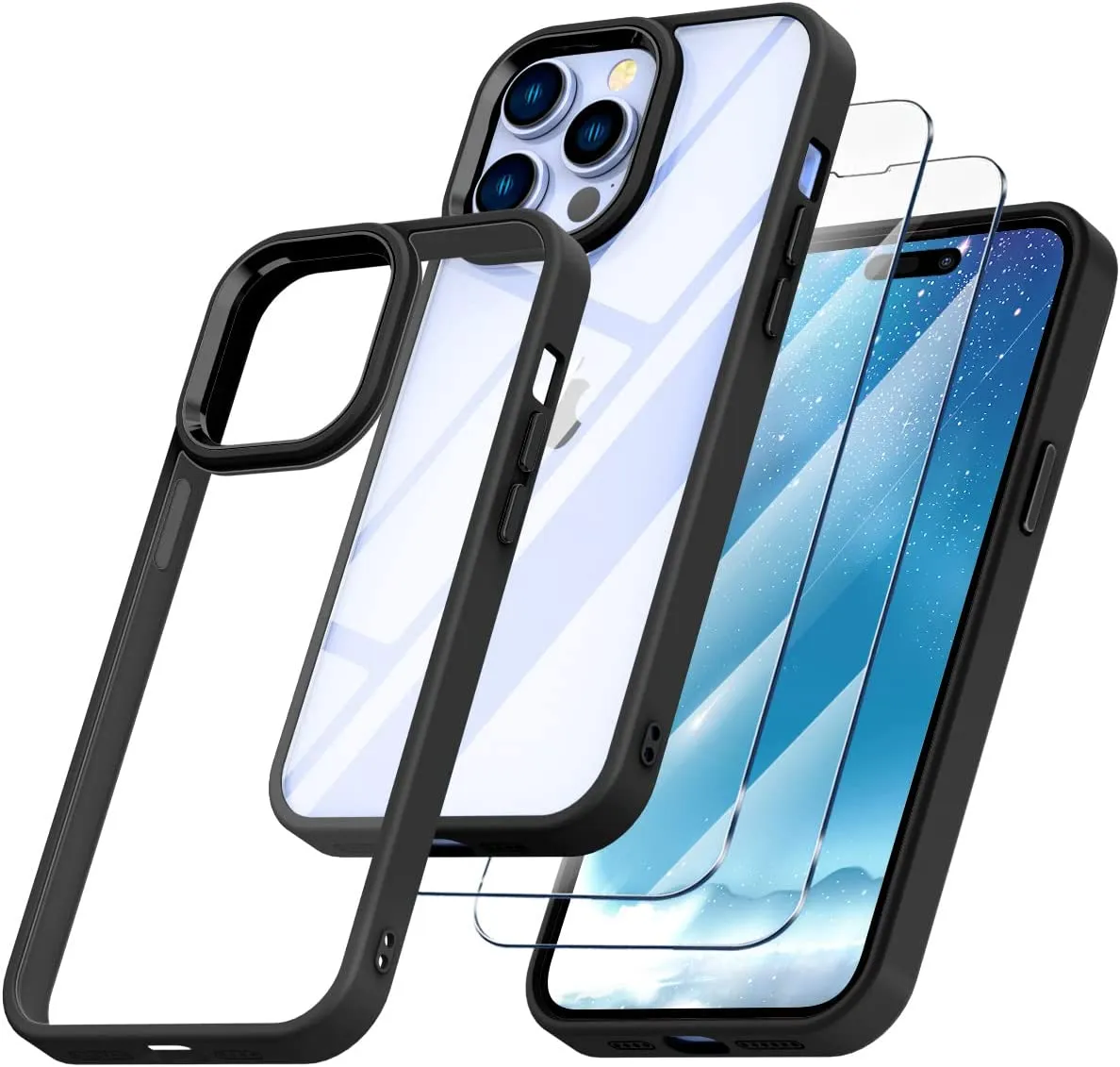 iPhone 14 Pro Case, PMMA Clear Aluminum Button Cover Hybrid Protective Case Black
