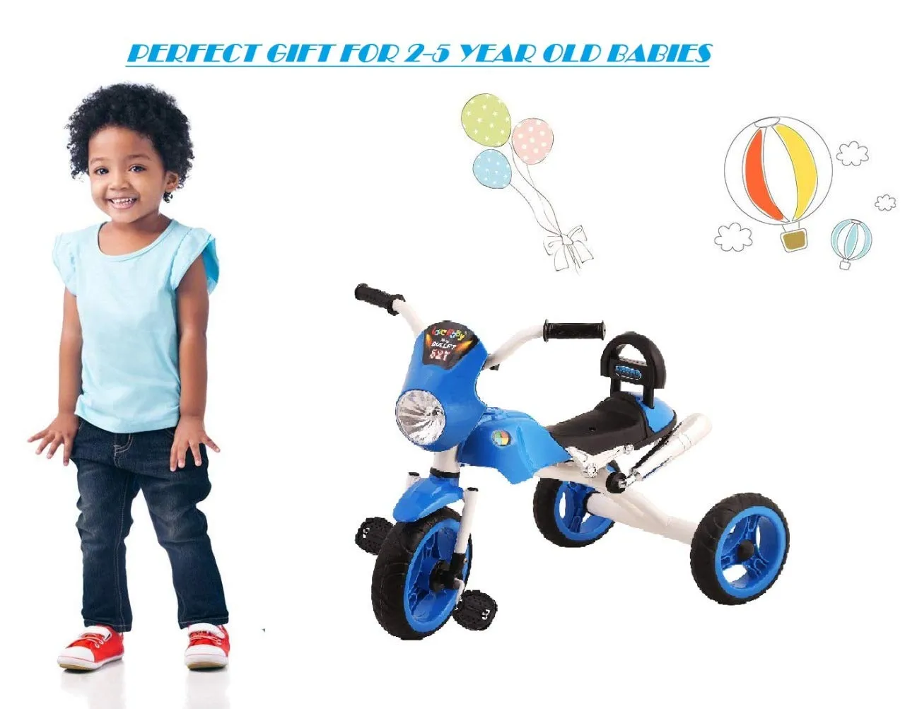 JoyRide Bullet Trike Push Bike Baby Ride On Bike for 2-5 Year Old Boys Girls Kids and Toddlers First Bike Birthday Gift (Blue)