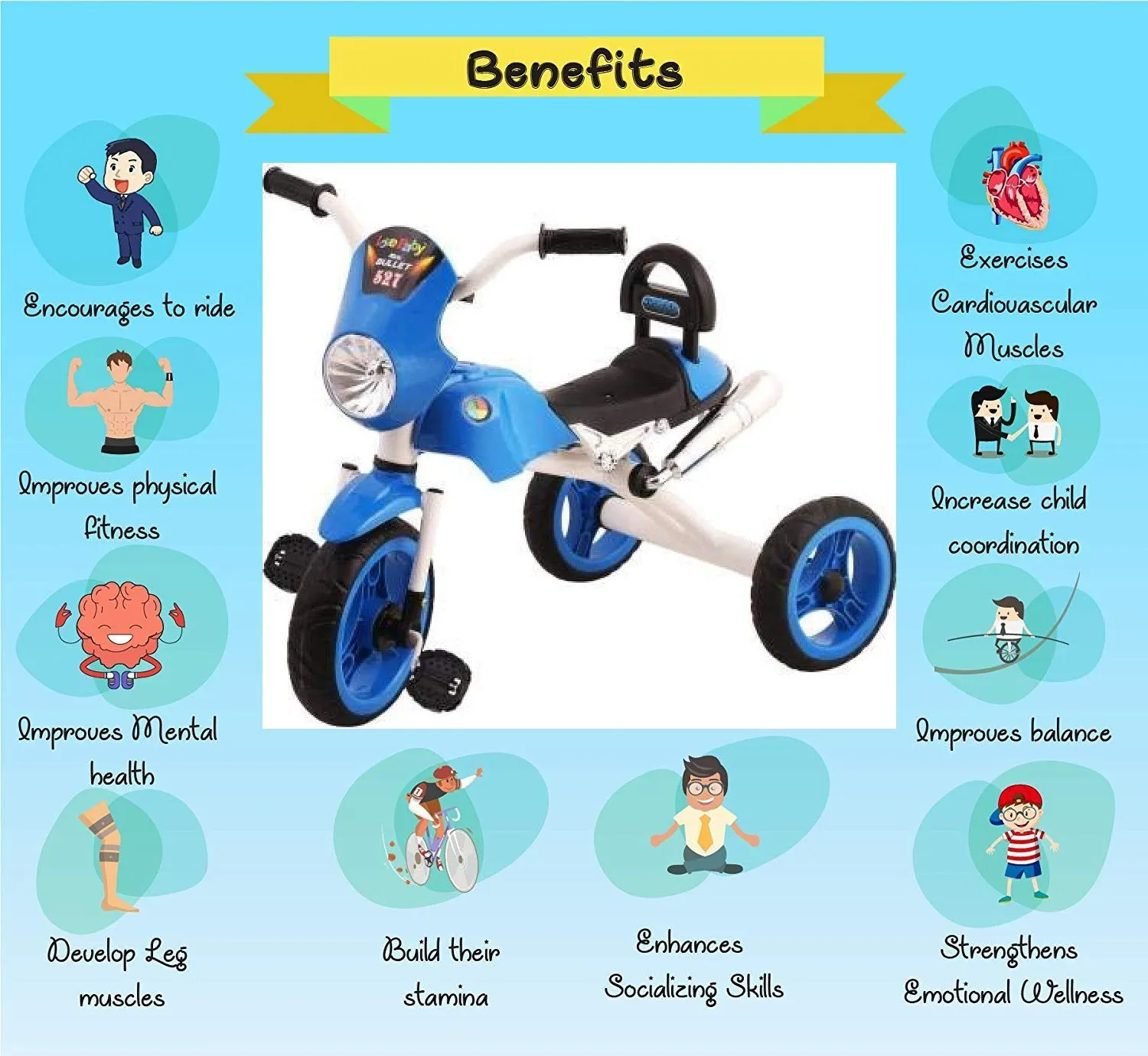 JoyRide Bullet Trike Push Bike Baby Ride On Bike for 2-5 Year Old Boys Girls Kids and Toddlers First Bike Birthday Gift (Blue)