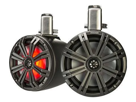 Kicker 45KMTC8 8" 300W Marine/Boat/Powersports 7-Color-LED Coaxial Tower Speakers