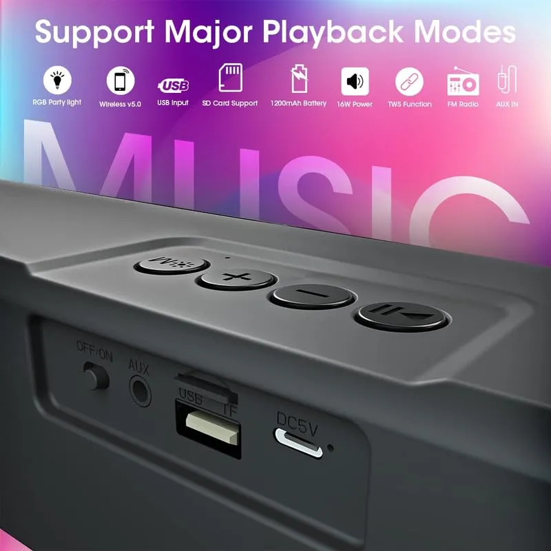 Kivart SonicGlow Mini Soundbar | 16W Output | RGB Lights | TWS Function | Powerful Bass | 6 Hours Play TIme