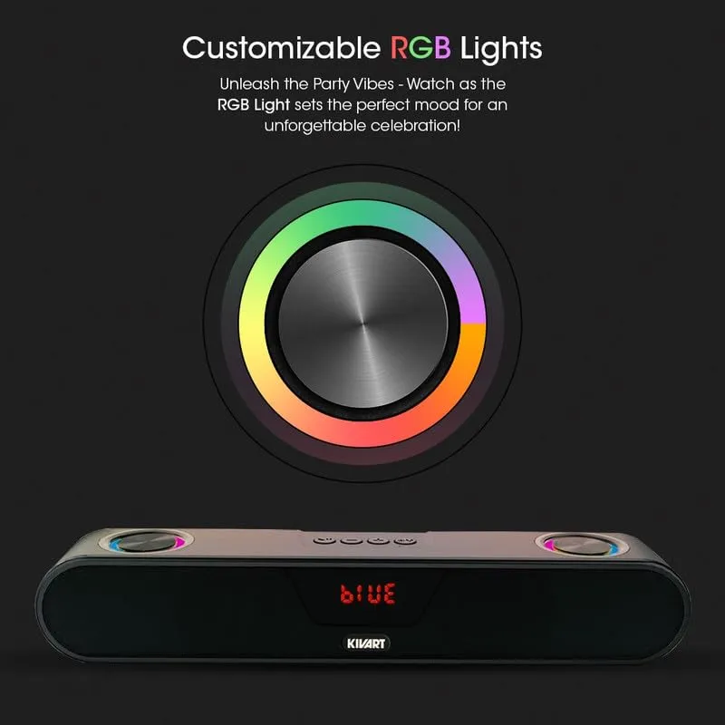 Kivart SonicGlow Mini Soundbar | 16W Output | RGB Lights | TWS Function | Powerful Bass | 6 Hours Play TIme