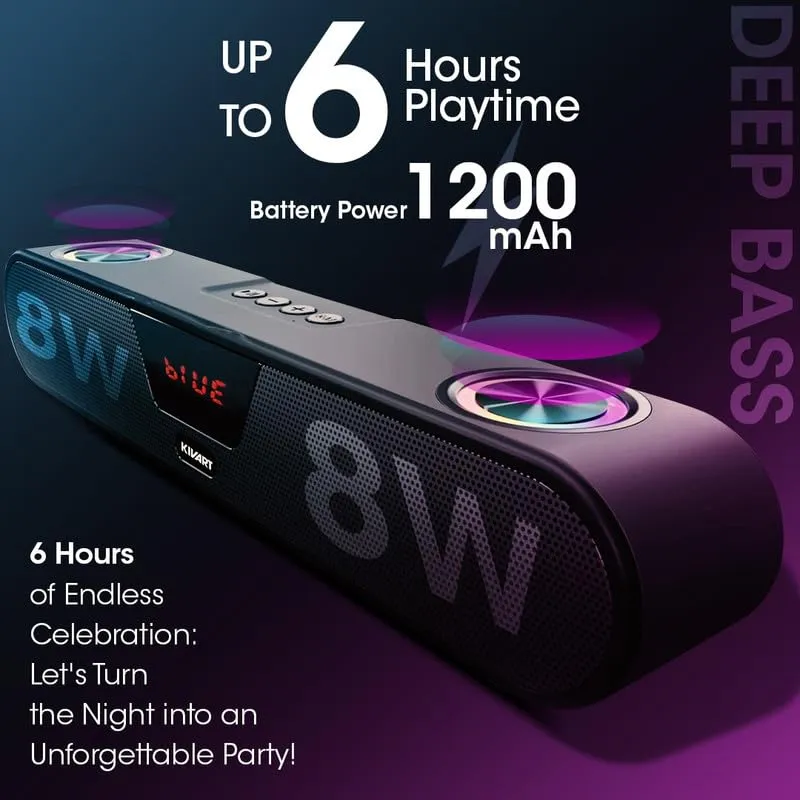 Kivart SonicGlow Mini Soundbar | 16W Output | RGB Lights | TWS Function | Powerful Bass | 6 Hours Play TIme