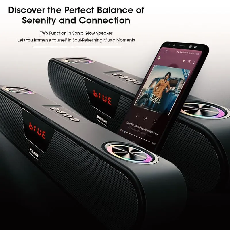Kivart SonicGlow Mini Soundbar | 16W Output | RGB Lights | TWS Function | Powerful Bass | 6 Hours Play TIme