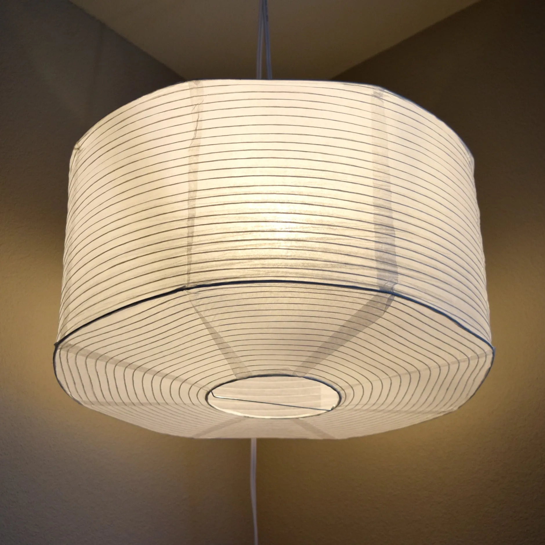 Large Drum Shaped Premium Fine Line Paper Lantern Lampshade, White (18"W x 10.5"H)