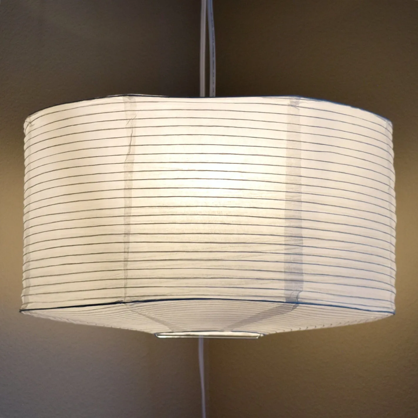 Large Drum Shaped Premium Fine Line Paper Lantern Lampshade, White (18"W x 10.5"H)