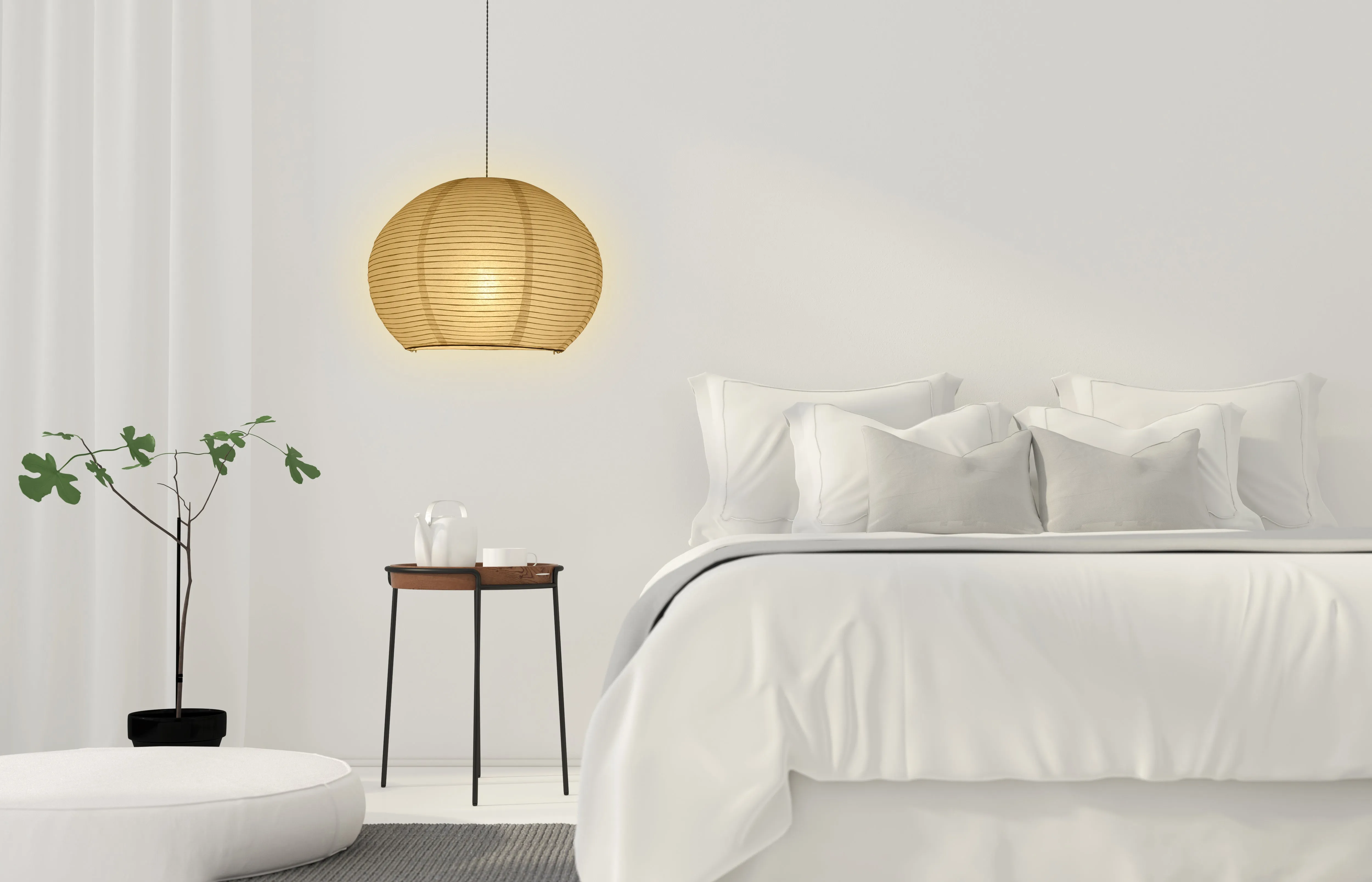 Large Spherical Dome Shaped Premium Fine Line Paper Lantern Lampshade, White (20"W x 15"H)