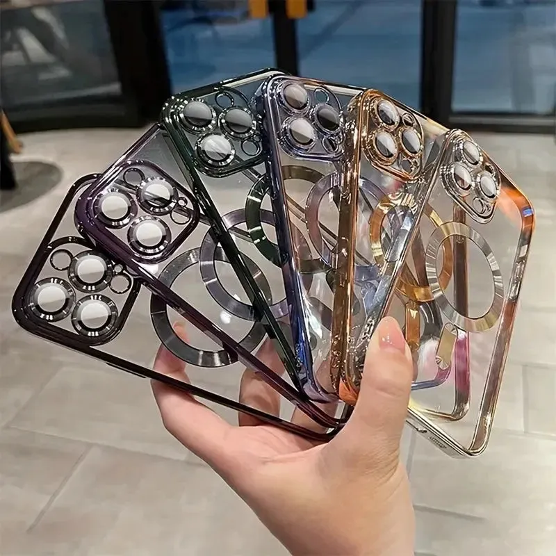 Magsafe Compatible Case Luxury Magnetic Plating Clear Case For Magsafe Wireless Charging iPhone 11 12 13 14 15 16 Pro Max Plus Shockproof Silicone Cover