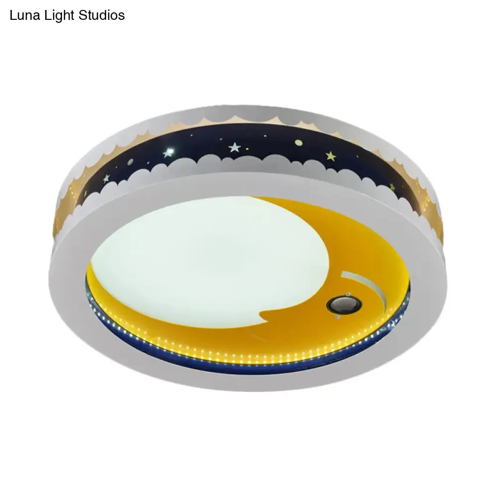 Metal LED Music Ceiling Light for Bedrooms: Hollow Crescent Design (Pink/Blue/Navy)
