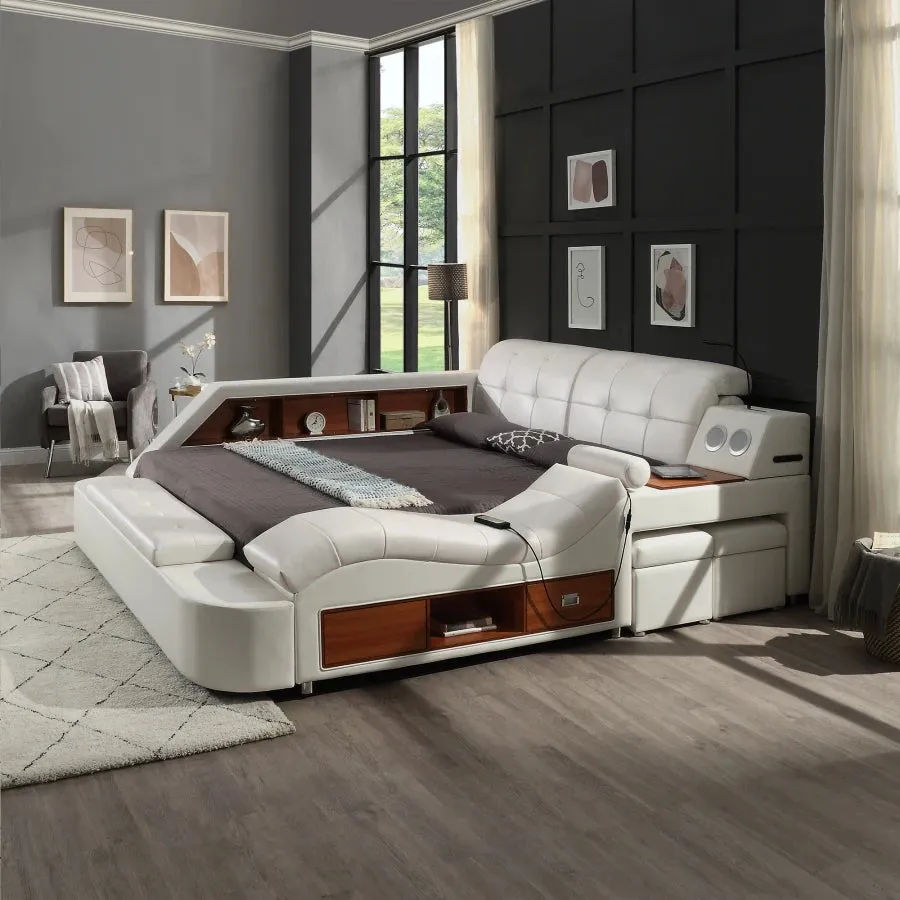 Modern Multi-functional Bed with Storage, Bluetooth Speakers, and Massage Chair