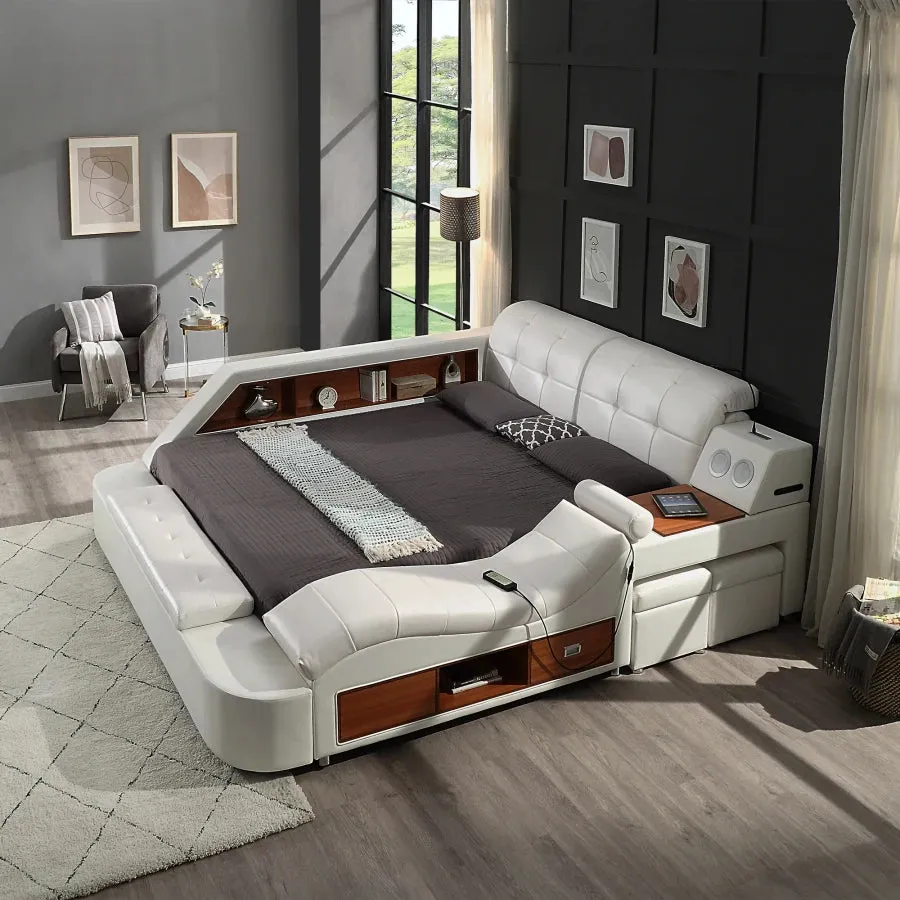 Modern Multi-functional Bed with Storage, Bluetooth Speakers, and Massage Chair