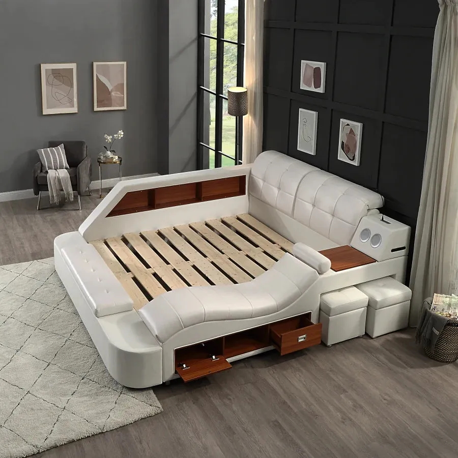 Modern Multi-functional Bed with Storage, Bluetooth Speakers, and Massage Chair